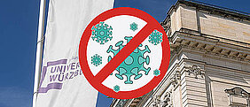 Neue Uni Sanderring with Virus Stopp sign